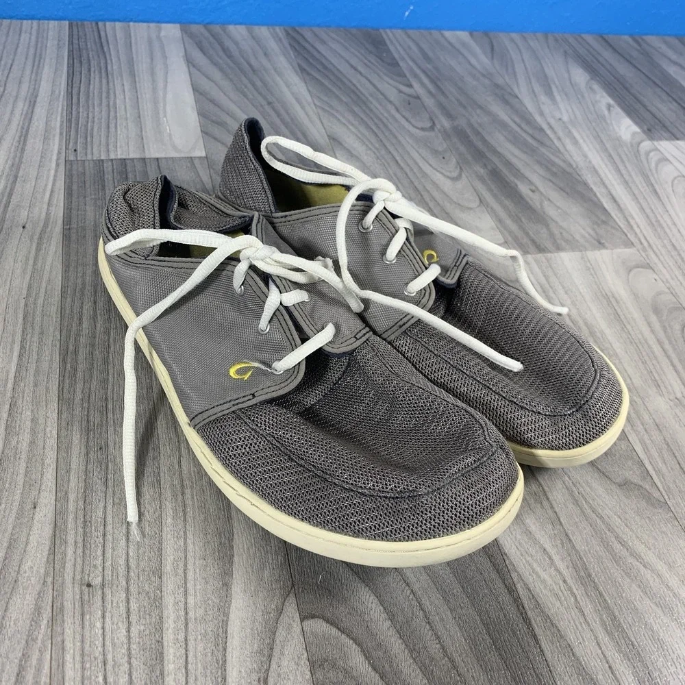 OluKai Nohea Lace Mesh Men's US 10 EUR 43 Grey Casual Boat Shoes Comfort